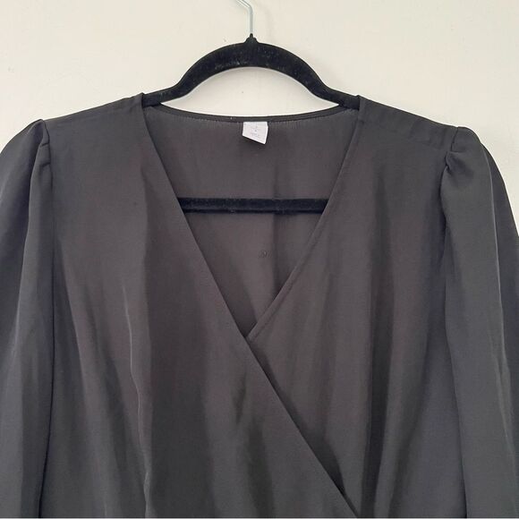 Old Navy Black Waist Defined Ruffle-Trim Faux-Wrap Georgette Midi Dress - Picture 7 of 9